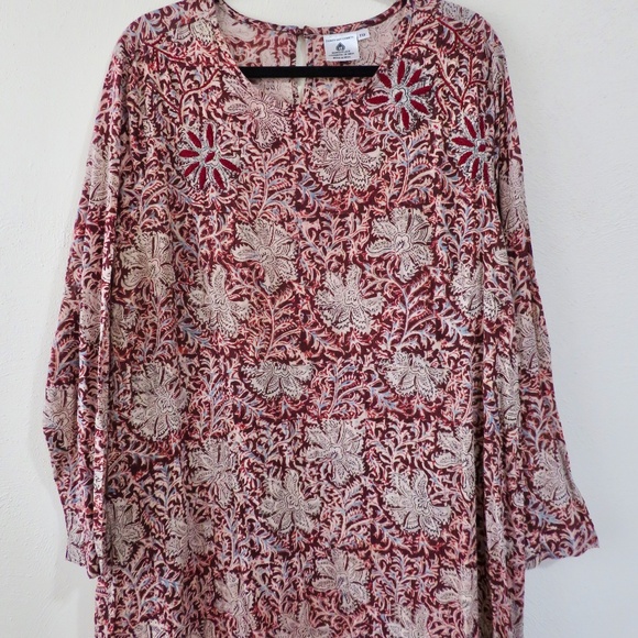 Marketplace Handwork of India Indian Cotton Maxi Dress 1W 1X Batik Print Tiered - Picture 3 of 7